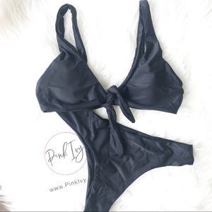 Pink Ivy Black Front Knot Bikini